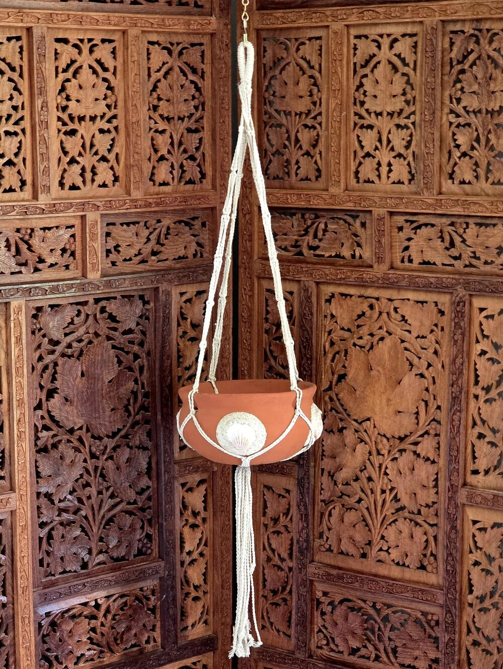 Vintage Macramé 31" Hanging Planter Terracotta Pot Boho Coastal